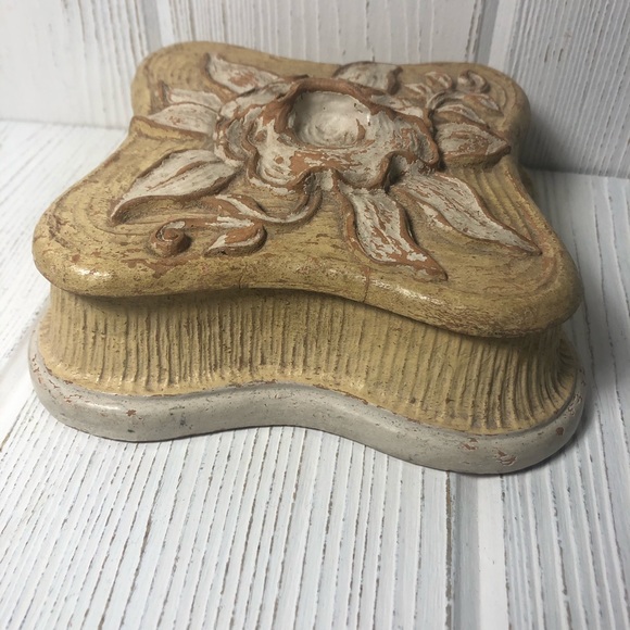 Vintage Trinket Jewelry Box Syroco Floral Square - Picture 4 of 8